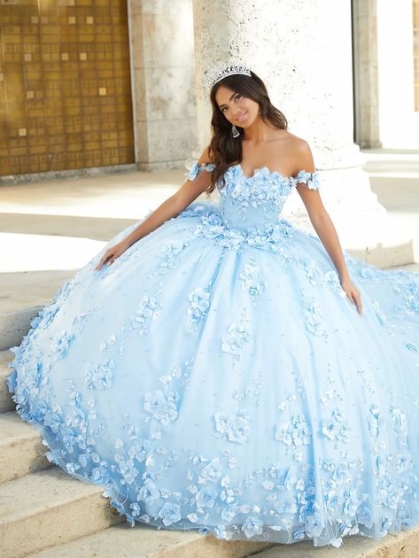 Quinceanera Gowns | Flora's Bridal Baby Blue Quince Dresses, Light Blue Sweet 16 Dresses, Fairytale Quince, Baby Blue Quince, Baby Blue Quinceanera Dresses, Light Blue Quince Dresses, Blue Quince Dress, Baby Blue Quinceanera, Light Blue Quinceanera Dresses