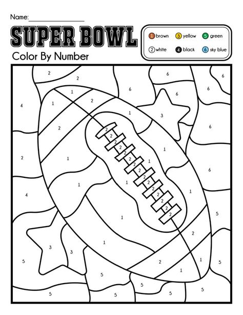 Free football coloring pages for NFL party or a Super Bowl color by number activity for kids. Football player printable color page and more. Nfl Coloring Pages Free Printable, Superbowl Coloring Pages, Football Kids Crafts, Football Art Projects For Kids, Football Theme Preschool Activities, Super Bowl Coloring Pages, Football Coloring Sheets, Football Season Crafts, Super Bowl Kids Activities