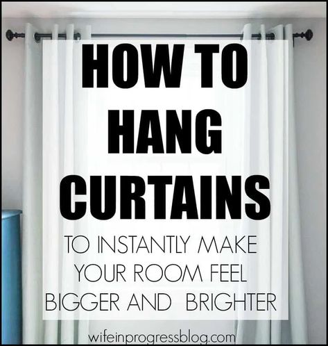 How to correctly hang curtains | make room feel bigger | curtain height | how to hang draper How To Hang Curtains To Make Room Bigger, How High Should Curtains Be Hung, Small Living Room Window Ideas Curtains, How Far To Hang Curtains From Window, How To Put Curtains, Hanging Drapes Ideas, How To Hang Grommet Curtains, Ways To Hang Curtains Without Rod, How To Hang Curtains Properly