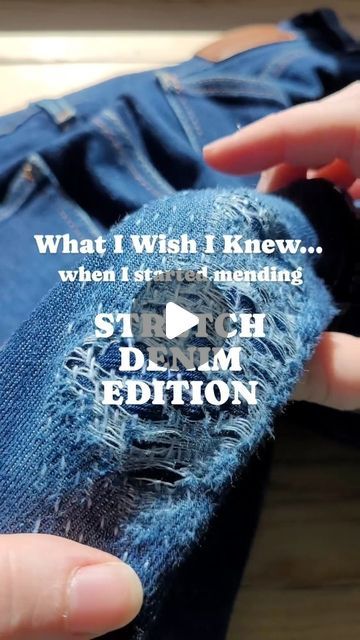 Becs | Mending Tools & Supplies ✂️ on Instagram: "Stretch Denim Repair TIPS👖↔️↕️   If you wanna avoid a disaster 😱 when it comes to repairing your well-worn stretch denim jeans👖, I've got some true wisdom to share...  Here's my Do's & Don'ts when it comes to fixing the v.tricky stretchy ↔️↕️ kind of denim:  1. PATCH WITH STRETCH DENIM Save an old pair of stretch jeans that are quite frankly past the point of repair and cut them up for patches. The commercial ones are almost never stretchy and so slapping one of them on will mean your jeans will never stretch again (in that area) 😭 😭 😭   2. USE A SIMPLE RUNNING STITCH I know it's tempting to try some sort of stunning Sashiko design, but the more stitches you add in all sorts of different directions, the stiffer your fabric will become Fix Worn Out Jeans, Sashiko Visible Mending, Denim Repair Patching Jeans, Sew Patches On Jeans Diy, Repair Jeans Hole, How To Add Patches To Jeans, Visible Mending Jeans Knees, Sashiko Denim Repair, Mending Jeans Crotch Ideas