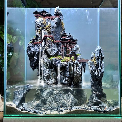 #paludarium #diorama #terrarium #diy #arts & crafts #miniature model #aquarium #seiryu stone #Aquaterrarium #aquascape #diy waterfall Paludarium Waterfall Aquascaping, Diorama Aquarium, Paludarium Waterfall, Diy Aquarium Decor, Aquascape Diy, Diorama Terrarium, Diy Diorama, Diorama Kids, Diy Waterfall