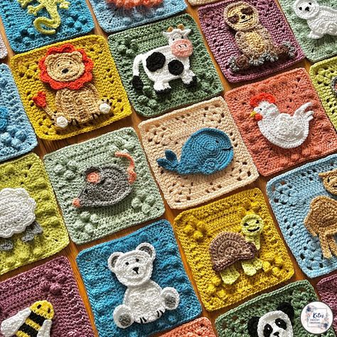 All Creatures Great and Small Blanket crochet project by Katy Mitchell @kates.crochet.creations | LoveCrafts Small Blanket Crochet, Crochet Blanket Animals, Small Blanket, Granny Square Crochet Patterns Free, Crochet Lovey, Crochet Blanket Designs, Animal Blanket, Crochet Quilt, Small Blankets