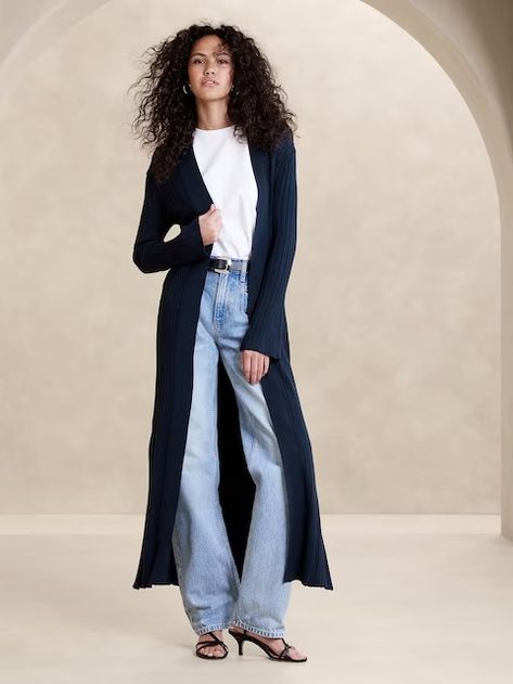 Women's Clothing - Shop New Arrivals | Banana Republic Duster Sweater Outfits, Maxi Cardigan Outfit, Duster Cardigan Outfit, Winter Layering Outfits, What To Wear Tomorrow, Long Coat Outfit, Long Duster Cardigan, Comfy Cardigan, Sweater Duster