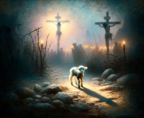 Christian Art Download: the Lost Lamb. A Tiny Lamb, Looking Lost and Confused at the Sight of Jesus's Crucifixion. 11050 X 9000 Px - Etsy Jesus Lamb Of God, Athena Art, Lost Lamb, Jesus Lamb, Lost And Confused, God Cross, Christ Artwork, Christian Board, Jesus Christ Artwork