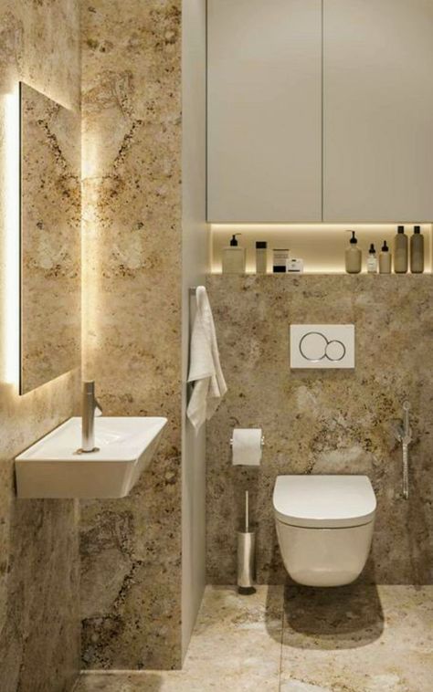 Small Toilet Design, Toilette Design, Toilet Room Decor, Bilik Air, Small Toilet Room, Modern Small Bathrooms, Small Bathroom Interior, Bright Bathroom, Bathroom Decor Luxury