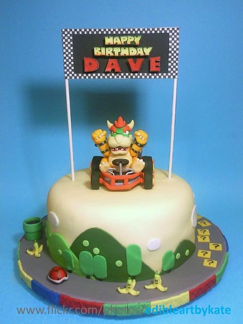 Bowser Kart Cake - Front View | Designed and made for a frie… | Flickr Bowser Cake, Playing Mario Kart, Mario Room, Mario Kart, Edible Art, Front View, The Landscape, Friend Birthday, Circuit