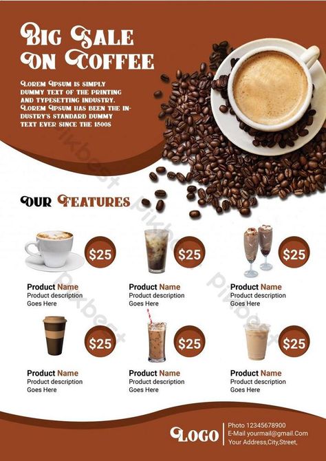 modern flyer design template for coffee shop advertisement Cafe Template Design, Coffee Flyer Design Ideas, Coffee Graphics Design, Cafe Flyer Design, Coffee Flyer Design, Coffee Shop Advertisement, Coffee Shop Poster Design, Shop Flyer Design, Coffee Shop Flyer