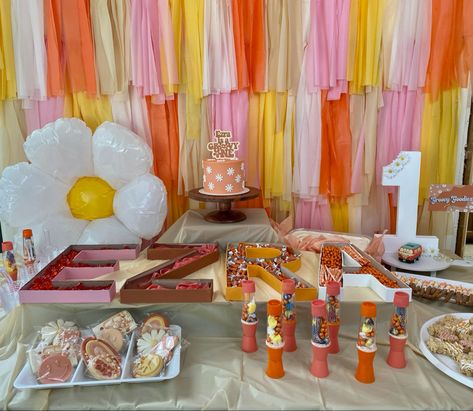 Groovy One First Birthday Dessert Table, Groovy Food Table, Groovy Birthday Dessert Table, Two Groovy Dessert Table, Groovy Dessert Table, Birthday Dessert Table, Groovy One, Dessert Table Birthday, Birthday Dessert