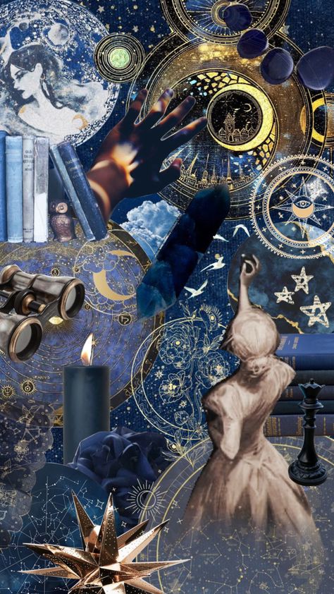 #celestial #aesthetic #ravenclaw #ravenclawaesthetic #blue #books #dreamer Celestial Academia Aesthetic, Celestial Mood Board, Celestial Academia, Cosmic Witchcraft, Blue Academia Aesthetic, Adriana Core, Cosmic Core, Ravenclaw Bedroom, Paris Core