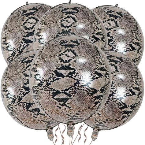 PRICES MAY VARY. Large Size Foil Animal Print Balloons: 6 Pcs 22 inch 4D Round Foil Balloons (uninflated) + 1pcs Straw +1pcs 32 foot Ribbon Roll,Multiple animal prints are available: tigher print,zebra print,python print,leopard print,giraffe print to choose from,there must be one can match your Jungle safari party theme. Unique 4D Sphere Shape with Animal Pattern: high quality aluminum foil,These big round foil mylar balloons can be supported air long time lasting. And They are reusable and stu Animal Print Decorations, Snake Birthday, Snake Party, Reptile Party, Jungle Party Decorations, Animal Theme Birthday, Backdrops Kids, Animal Baby Shower Theme, Jungle Theme Parties