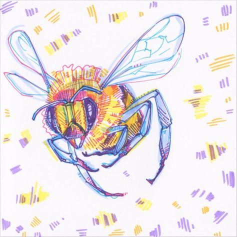 Bee Sketch, Cross Pollination, Paper Bee, Bee Drawing, Bee Illustration, Art Mignon, Sharpie Art, Bee Art, Arte Sketchbook