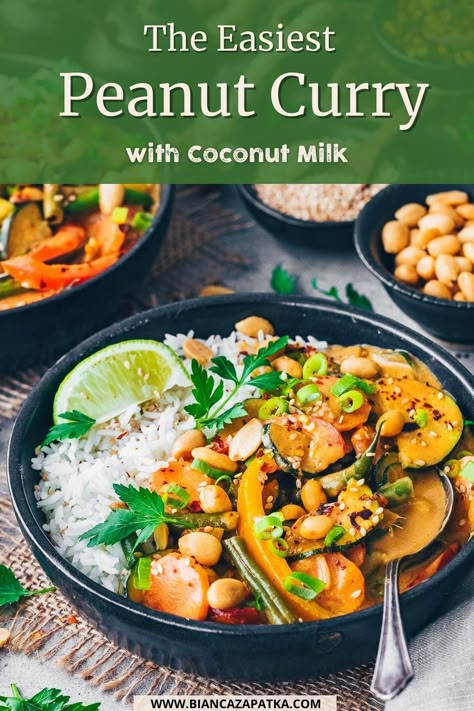 Coconut Milk Vegetarian Recipes, Peanut Coconut Sauce, Vegan Thai Peanut Curry, Vegan Peanut Curry, Peanut Coconut Curry, Coconut Milk Vegan Recipes, Peanut Curry Sauce, Thai Peanut Curry, Thai Vegetable Curry