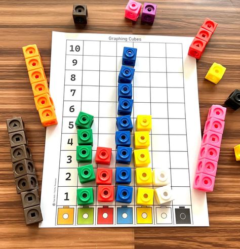 Unifix Cube Activities Free Printable, Snap Cubes Activities Free Printables, Mathlink Cubes Printables, Unifix Cube Patterns Printables Free, Graphs Kindergarten, Preschool Graphing, Unifix Cube Activities, Snap Cubes Activities, Snap Cube