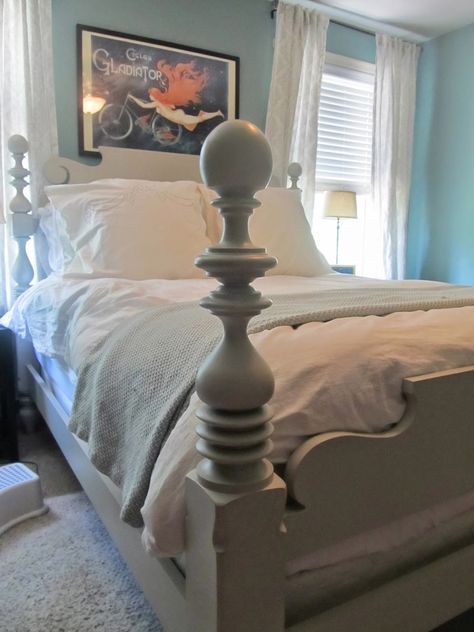 Ethan Allen Quincy Bed in Dove Gray Half Finished House: Bed of my dreams Quincy Bed Ethan Allen, Ethan Allen Quincy Bed, Cannonball Bed Makeover, Cannon Ball Beds, Painted Cannonball Bed, Cannon Ball Bed Makeover, Painted Bed Frames, Cannonball Bed, Painted Headboard