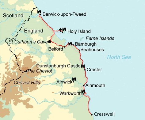 Northumberland Coast Path in 5-10 Days — Contours Walking Holidays Warkworth Castle, Cheviot Hills, Farne Islands, Berwick Upon Tweed, Northumberland England, Northumberland Coast, Uk Trip, Norfolk Coast, Walking Holiday