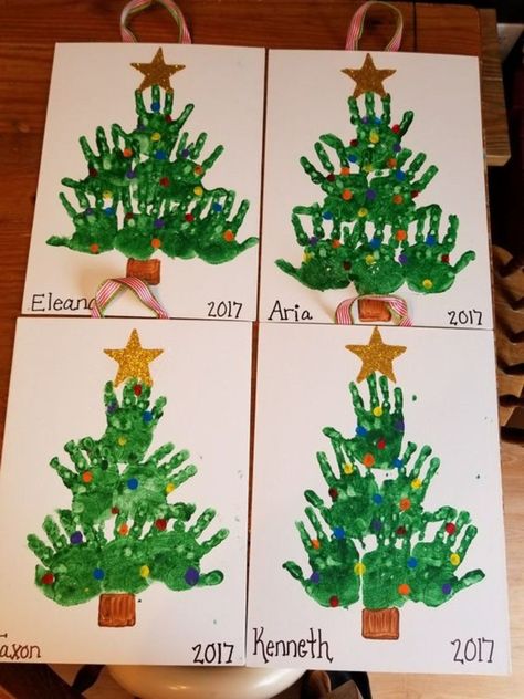 Christmas Tree Ideas For Preschoolers, Christmas Crafts Kids Handprint, Christmas Crafts Nursery, Easy Crafts For Toddlers Christmas, Green Handprint Christmas Craft, Christmas Tree With Handprints, Christmas Tree Toddler Art, Handprint Tree Christmas, Handprints Christmas Crafts