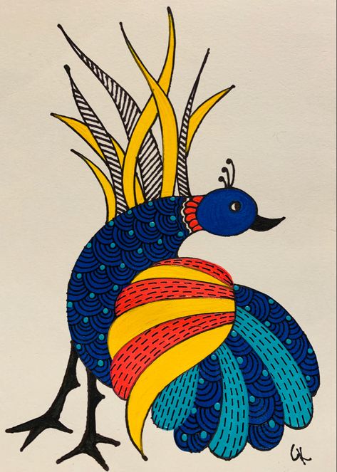 Gond Art Line Drawing, Gond Art Motifs, Godna Art, Madhubani Paintings Peacock, Gond Art, Gond Painting, Cats Art Drawing, Kalamkari Painting, Geometric Shapes Art