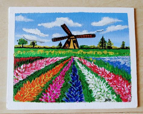 Tulip garden painting with acrylic paint on canvas board Tulip Garden Painting, Drawing Tulips, Place Drawing, Painting With Acrylic Paint, Tulip Field, Tulip Garden, Acrylic Paint On Canvas, Tulips Garden, Tulip Fields