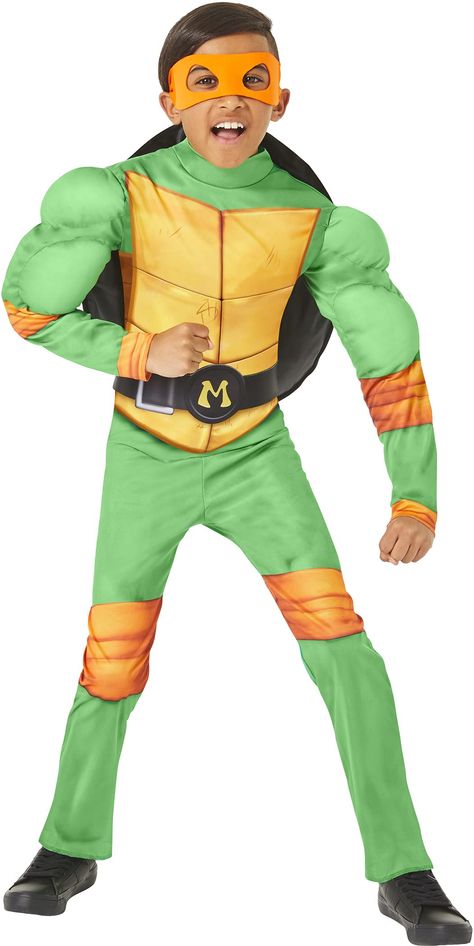 PRICES MAY VARY. This officially licensed theatrical quality Michelangelo costume is a must-have this Halloween for fans of the Teenage Mutant Ninja Turtles. Get ready to shell-shock the competition! Becoming your favorite ninja turtle has never been easier than with this awesome costume! With the included printed one-piece jumpsuit, foam turtle shell, and orange eye mask you'll feel just like Michelangelo! This Michelangelo costume is made from a comfortable and lightweight polyester material f Mayhem Costume, Teenage Mutant Ninja Turtles Costume, Mickey Costume, Turtle Costume, Ninja Turtle Costume, Turtle Costumes, Movies For Boys, Nunchucks, Ninja Warrior