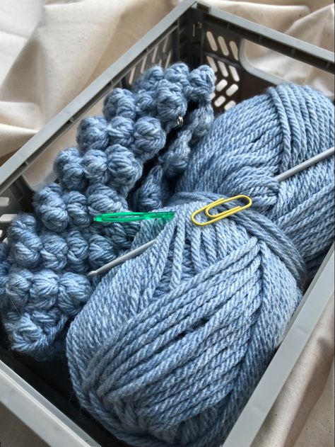 Blue Yarn Aesthetic, Mid Blue Aesthetic, Crochet Process Aesthetic, Blue Crochet Aesthetic, Blue Aesthetic Vision Board, Blue Crochet Projects, Oc Interactions, Eleven Aesthetic, Yarn Aesthetic