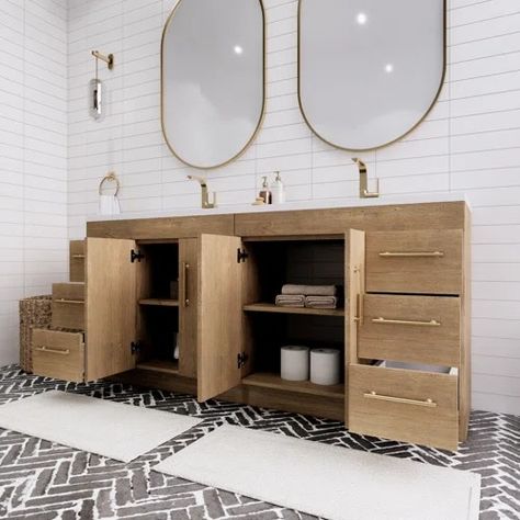 Elsa 72 | Wayfair Mdf Cabinets, Mirror Backsplash, Bathroom Redesign, Double Sink Bathroom, White Vanity Bathroom, Double Sink Bathroom Vanity, Double Bathroom, Sink Top, Floating Vanity