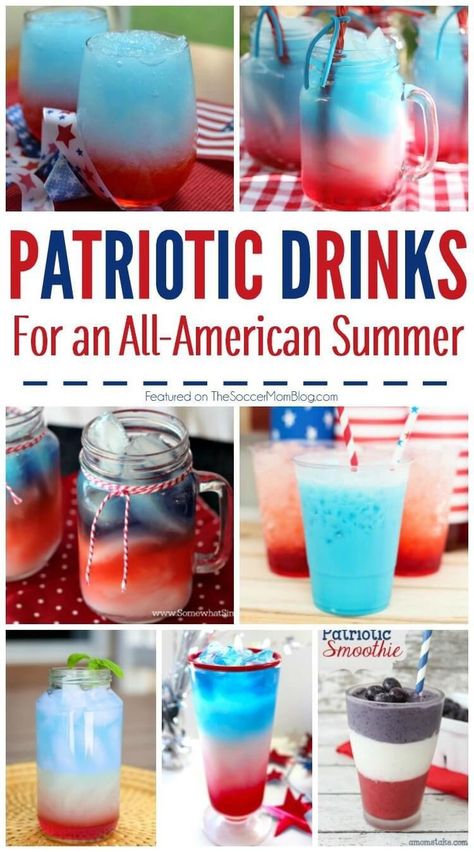 A collection of 20+ Red White and Blue drink recipes perfect for your Memorial Day or 4th of July party. Can be made for kids or grown-ups! Memorial Day Mixed Drinks, 4th Of July Kid Drinks, Red White Blue Drink, Memorial Day Drinks, 4th Of July Drinks, Patriotic Drinks, Fourth Of July Drinks, Memorial Day Foods, American Drinks