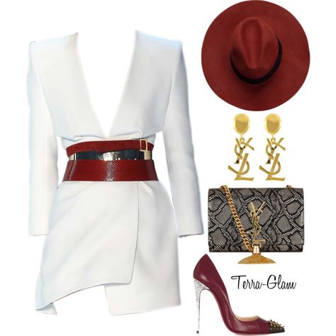 Sexy Wine by terra-glam on Polyvore featuring Christian Louboutin, Yves Saint Laurent and Alexandre Vauthier Extravagant Dresses, Alexandre Vauthier, Mode Chic, White Outfit, Instagram Look, Elegantes Outfit, Looks Chic, Stage Outfits, Mode Inspiration