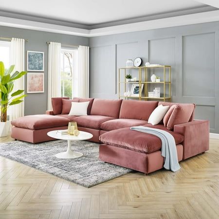 Small Sectional Sofa, Large Sectional Sofa, Pink Couch, Velvet Sectional, Pink Sofa, Modern Sofa Sectional, Living Room Collections, Upholstered Sectional, Modway Furniture