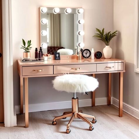 25 Makeup Room Ideas for A Glamorous Setup Makeup Desk Aesthetic, Closet Glam Room, Home Makeup Studio, Makeup Room Ideas, Chic Organization, Makeup Area, Stylish Makeup, Makeup Desk, Vanity Room