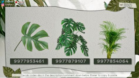 Coastal Plant Decals Bloxburg, Bloxburg Palm Tree Decal, Palm Tree Decals Bloxburg, Bloxburg Plants, Bloxburg Plant Decals Codes, Bloxburg Town Layout Small Plot, Plant Decals Bloxburg, Plant Decals, Brazil Houses