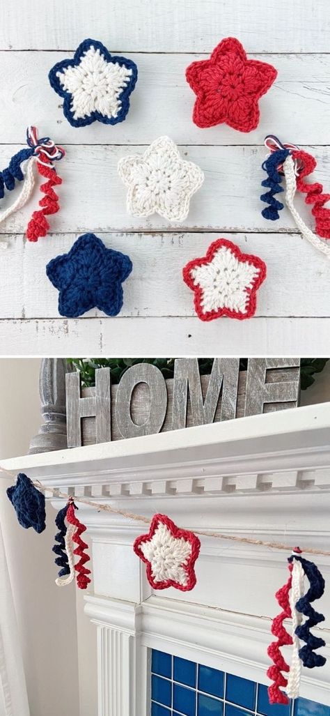 July 4th Crochet Patterns, Free 4th Of July Crochet Patterns, Crochet Fourth Of July Patterns, Crocheted Fourth Of July, Crochet Fireworks Free Pattern, 4th Of July Crochet Ideas, Patriotic Crochet Patterns, 4th Of July Crochet Patterns, 4th Of July Garland Diy