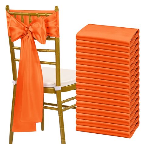 PRICES MAY VARY. 🍹【Package Include】Pack of 60 satin chair sash.Size: about 7" x108" or 275cm(l) x 17cm(w). Each package includes chair sashes only, without chair covers.These chair ties bring a modern twist to your chair's settings and let your chairs sparkle brightly. Satin sashes can be tied into wedding chairs, draped across any decoration, or used as attractive table runners. 🍹【Durable Satin Fabric】Our chair sashes are made from 120GSM stain fabric,which is smooth, shiny, silky to the touc Sash For Chairs Wedding Reception, Universal Chair Covers Wedding, Rust Chair Sashes, Reception Restaurant, Party Hotel, Chair Bands, Chair Ties, Chair Sash, Wedding Tablecloths