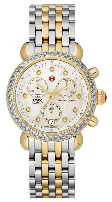 Michele | Two Tone Csx Stainless Steel Mother Of Pearl Diamond Mww03M000 Michele Watches, Bezel Bracelet, Fashion Things, Womens Watches Luxury, Diamond Quartz, Free Bracelet, Exclusive Jewelry, Two Tone Watch, Pearl Diamond