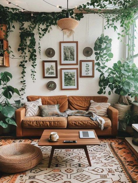 Earthy Living Room, Bohemian Living Rooms, Living Room Orange, Simple Interior, Chic Bohemian, Bohemian Living, Bohemian Living Room, Boho Living, Decor Home Living Room