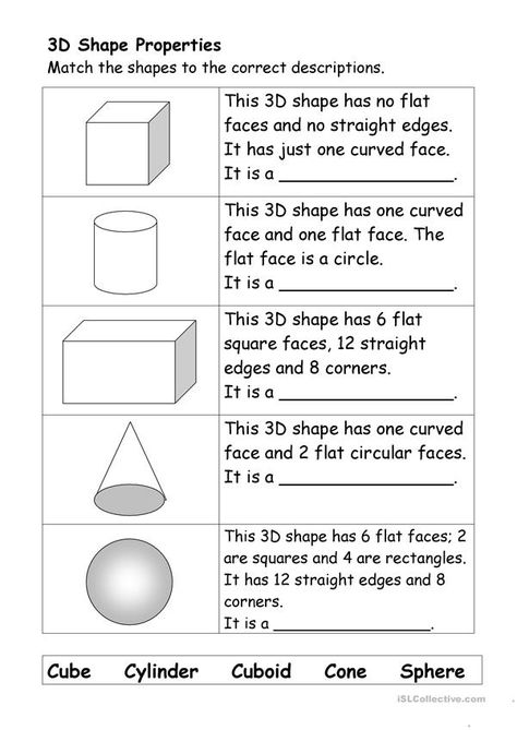 Shapes Worksheet For Grade 2, Solid Shapes Worksheet, Maths Geometry, Teaching Nouns, 3d Shapes Worksheets, Teaching Hacks, First Grade Reading Comprehension, Kids Worksheet, Geometry Shapes