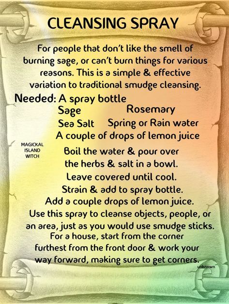 Cleanse Meaning, Essential Oil Spray Recipes, Smudge Spray, Cleansing Spray, Essential Oil Diffuser Blends Recipes, Sage Smudging, Witchcraft Spell Books, Clear Negative Energy, Energy Cleanse