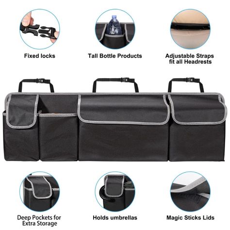 SUV Car Trunk Organizer Backseat Storage Bag High Capacity Multi-use Oxford Car Seat Back Organizers Car Trunk Organizer, Trunk Organizer, Rattan Outdoor Furniture, Sewing Supplies Storage, Car Trunk Organization, Console Organization, Trunk Organization, Seat Storage, Car Trunk