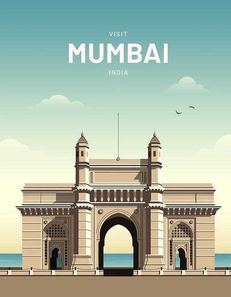 Mumbai Animated, Indian City Art, Mumbai City Illustration, Mumbai Illustration, Mumbai Poster, India Poster, Gate Way, Mumbai City, Building Icon