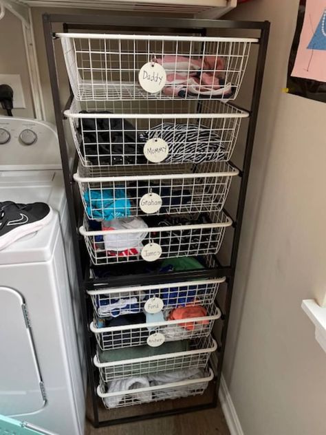 The IKEA JONAXEL Storage Tower is the Best Laundry Sorter | Apartment Therapy Ikea Basket Storage, Laundry Room Dresser, Best Laundry Baskets, Diy Laundry Basket Storage, Laundry Sorting System, Ikea Jonaxel, Laundry Room Ikea, Ikea Laundry Basket, Laundry Basket Ideas