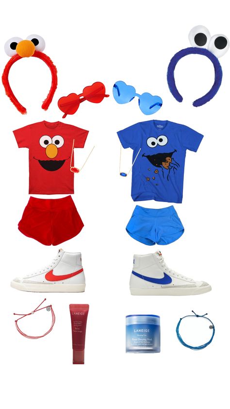 Costume inspo!!💙❤️ Cookie Monster Halloween Costume, Luigi Halloween Costume, Partner Halloween Costumes, Fun Halloween Outfits, Bff Matching Outfits, Themed Halloween Costumes, Cute Group Halloween Costumes, Classy Halloween Costumes, Matching Halloween Costumes