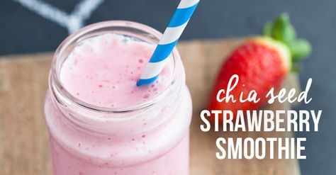 My son is crazy over this strawberry smoothie recipe, plus, I'm sneaking in chia seeds! Pink Cinnamon Rolls, Chocolate Covered Strawberry Smoothie, Strawberry Smoothie With Chia Seeds, Dinner Smoothies, Smoothie With Chia Seeds, Blueberry Smoothie Rose Of Sharon, Third Trimester Smoothie Recipes, 1st Trimester Smoothie Recipes, Dinner Smoothie