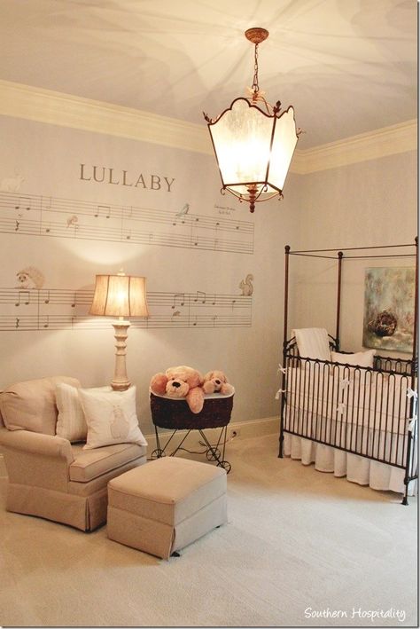 Love the music sheet on the wall great idea for the boys room Just not a lullaby maybe one of their favorite songs Parade Of Homes, Baby Bedroom, Nursery Inspiration, Baby's Room, Nursery Neutral, Baby Decor, Baby Room Decor