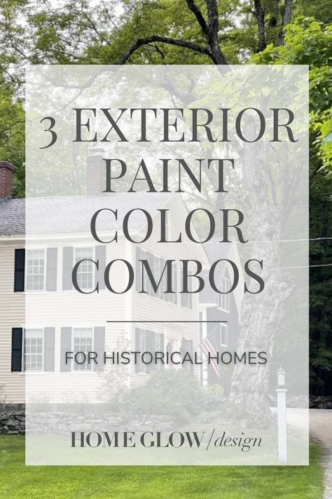 We've been patching the paint job on our historical home for years and it's finally time to repaint. Which gives me the opportunity to update our exterior paint color. In order to decide what exterior paint color to use, I've teamed up with a freelancer from Fiverr to help me Photoshop my 3 different color schemes and visualize the look of each one. Learn more about the color options and using Fiverr to help with your project. Victorian Paint Exterior Color Schemes, Exterior Paint Colors For Traditional House, Victorian Farmhouse Exterior Paint Colors, New England Colonial House Exterior Paint Colors, Historical Home Colors Exterior, Best Exterior Paint Colors For Colonial Home, Southern Living Exterior Paint Colors, House Exterior Paint Combinations, 1940s Exterior House Colors