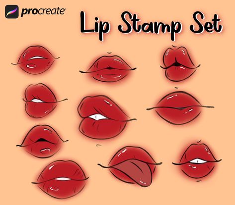 Procreate Lip Stamp Set (10 stamps and 2 drawing brushes) easy cartoon style stamp for iPad. WHAT YOU GET: -10 + 2 lips stamp for Procreate, - Free support. DOWNLOAD INSTRUCTIONS: - After purchasing the listing, you will be emailed a confirmation as well as a link to the file that you can download. - Download and open on your iPad. - Select "Open in Procreate" or "Copy to Procreate". - Your brushes are now ready to use! IMPORTANT: These are digital files only. You will receive a digital file. Th Different Lip Shapes Drawing, Brats Lips Drawing, Cartoon Lips Reference, How To Draw Cartoon Lips, Casal Drawing, Woman Lips Drawing, Draw Cartoon Bodies, Side Lips Drawing, Free Procreate Stamps