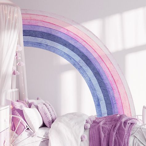 Rainbow Teenage Room, Diy Rainbow Decorations Room Decor, Girl Bedroom Walls Paint, Girl Room Wall Paint, Girls Bedroom Mural Ideas, Rainbow Bedroom Girl, Rainbow Room Kids Girl Bedrooms, Girls Bedroom Rainbow, Rainbow Girls Bedroom