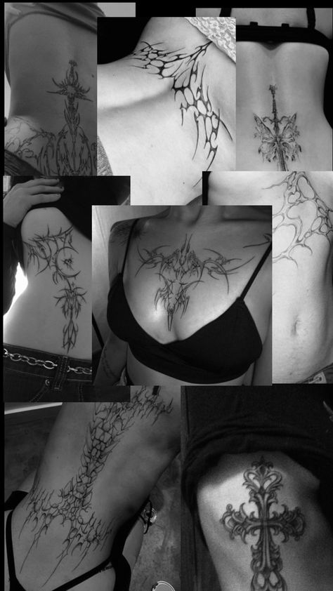 Rough Childhood Tattoos, Bone Wings Back Tattoo, Neck Tattoo Cybersigil, Dark Full Sleeve Tattoo, Tattoo Hurtness Chart, Nymphomaniac Tattoo, This Body Is Temporary Tattoo, Tattoo Ideas Female Gothic, Emo Back Tattoo