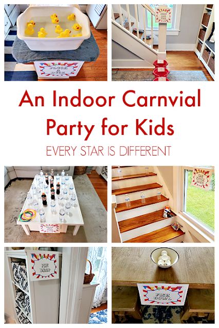 An Indoor Carnival Party for Kids Kids Carnival Birthday Party Games, Carnival Games For Birthday Party, Diy Indoor Carnival Games, Inside Carnival Games, Birthday Party Carnival Games, Carnaval Party Theme, Christian Carnival Ideas, Carnival Birthday Party Indoor, Home Carnival Ideas