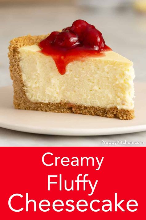 This creamy, fluffy cheesecake recipe is perfectly sweet with a light and delicate texture, all wrapped in a crunchy Graham cracker and toasted pecan crust. Light Cheesecake Recipe, Fluffy Cheesecake Recipe, Cheesecake Recipes Easy Homemade, Cheesecake Recipes Easy, Creamy Cheesecake Recipe, Light Cheesecake, Fluffy Cheesecake, Cheescake Recipe, Pecan Crust