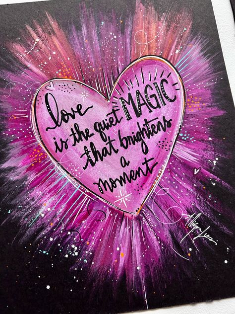 Moments of Love! ”Love is the Quiet MAGIC that brightens a moment”. Heart Art. Bring MAGIC into life with LOVE with these vibrant pinks, magenta and sunburst ambers. Layers of love went into this mixed media art. It’s acrylic paints and inks. Material: Archival rigid board. Large 10” x 13”Can easily fit into a store-bought frame. *To display the product without a frame, please specify during checkout whether you would like a sawtooth hanger or ribbon for hanging. All artwork and images are copyr Sweet Quotes For Boyfriend, Heart Mixed Media, Zen Doodle Patterns, Natural Fence, Valentines Wallpaper, Heart Images, Finding True Love, Sun And Stars, Zen Doodle