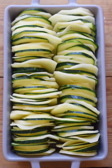 Potato Zucchini Bake - Julia's Cuisine Potato And Zucchini Recipes, Potato Zucchini Recipes, Potato Zucchini Bake, Potatoes And Zucchini, Potato Zucchini, Baked Potato Slices, Zucchini Bake, Parmesan Cheese Sauce, Parmesan Cheese Potatoes